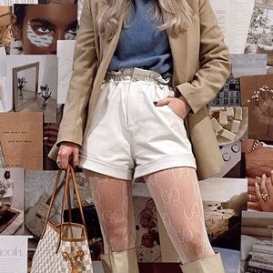 GRLFRND 100% Leather Paperbag Waist Shorts